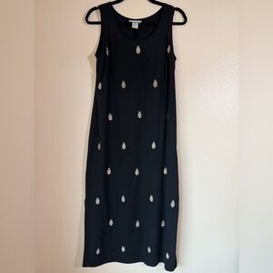 Vintage 90s Silk Pineapple Embroidered Maxi Dress, Size Small